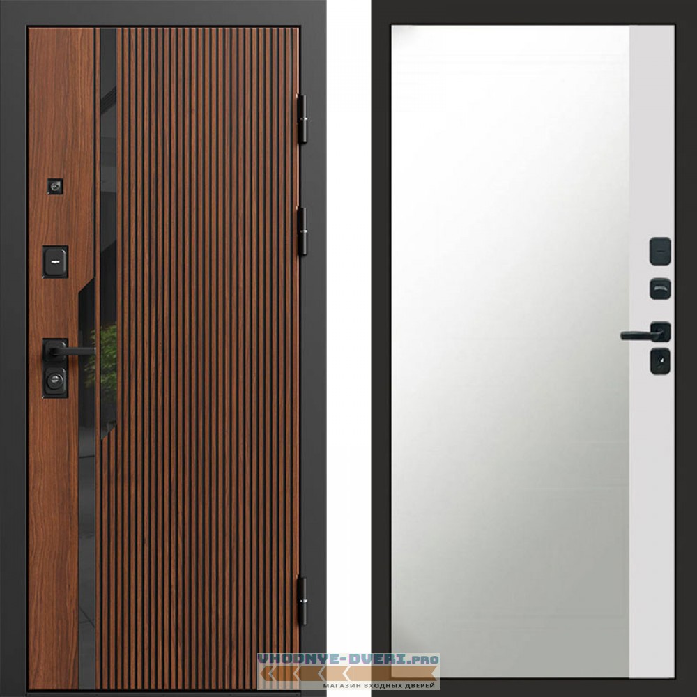 Входная дверь Флекс Бетон Зеркало фацет Белый софт